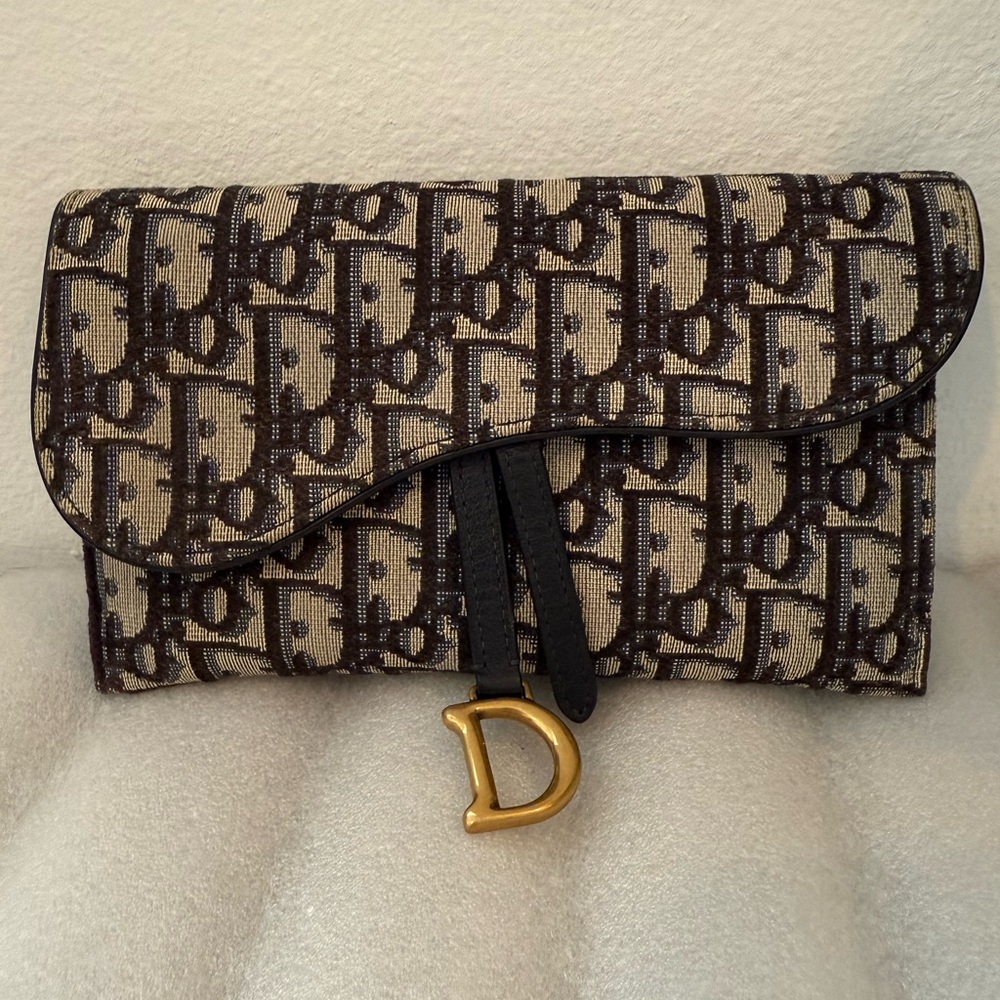 SOLD 🎉 Blue Christian Dior Oblique Jacquard Saddle Pouch with Chain WOC - Picture 3 of 14